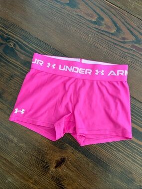 Under Armour Hot Pink Logo Waistband Performance Shorts. YL